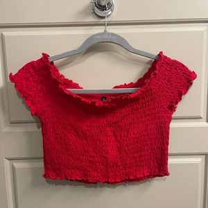 Red Smocked Crop Top - Medium